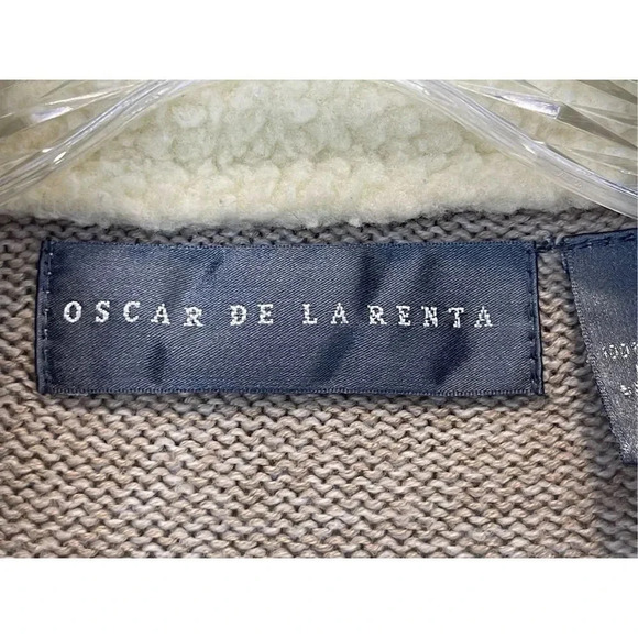 Vintage Oscar De La Renta 1/4 Zip Sweater Pullover M Beige Sherpa Mock Neck - Picture 6 of 7